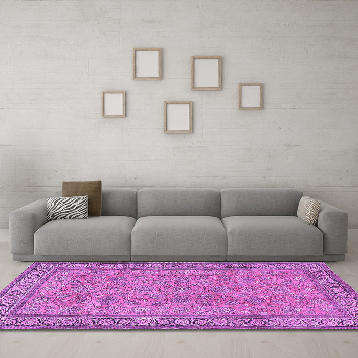 Machine Washable Persian Purple Traditional Area Rugs in a Living Room, wshtr4808pur