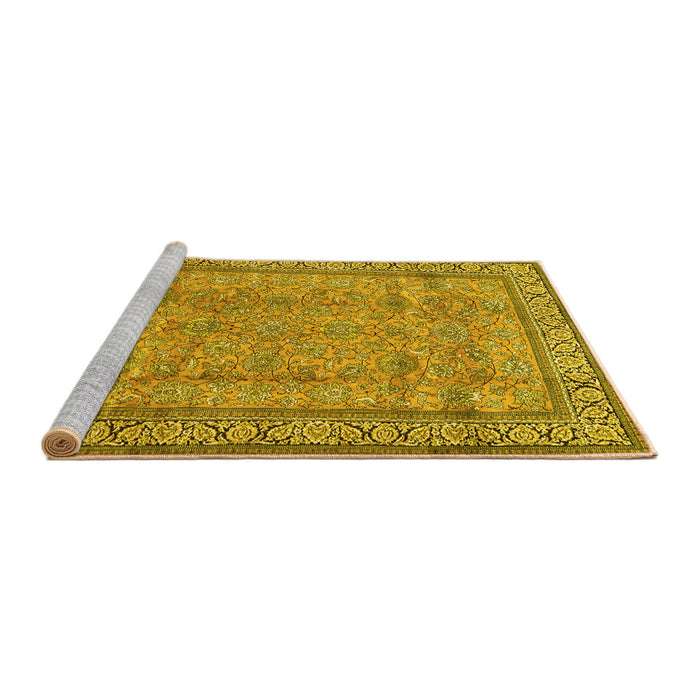 Sideview of Machine Washable Persian Yellow Traditional Rug, wshtr4808yw