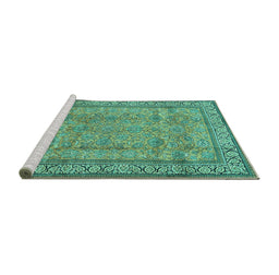 Sideview of Machine Washable Persian Turquoise Traditional Area Rugs, wshtr4808turq