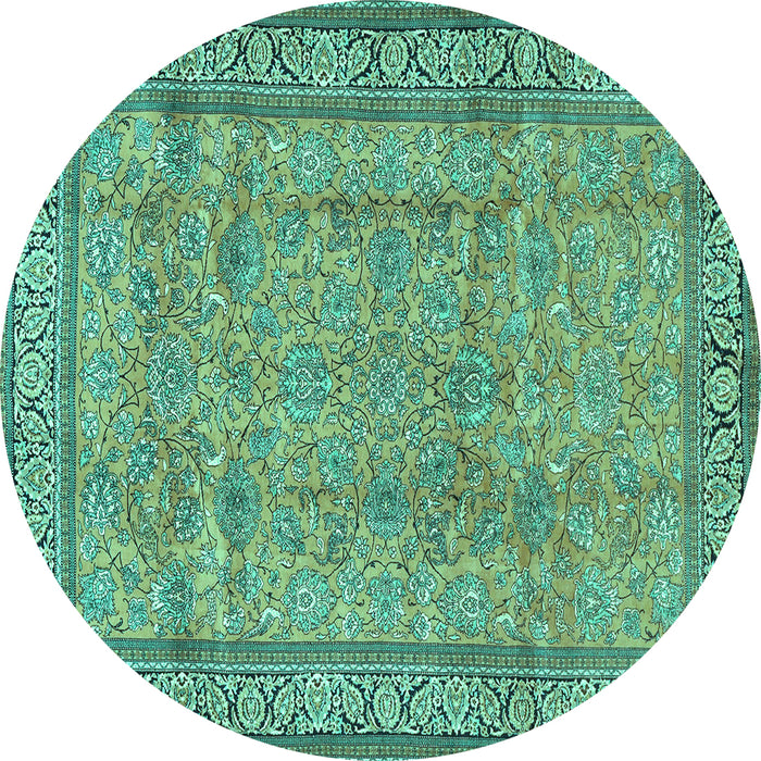 Round Machine Washable Persian Turquoise Traditional Area Rugs, wshtr4808turq