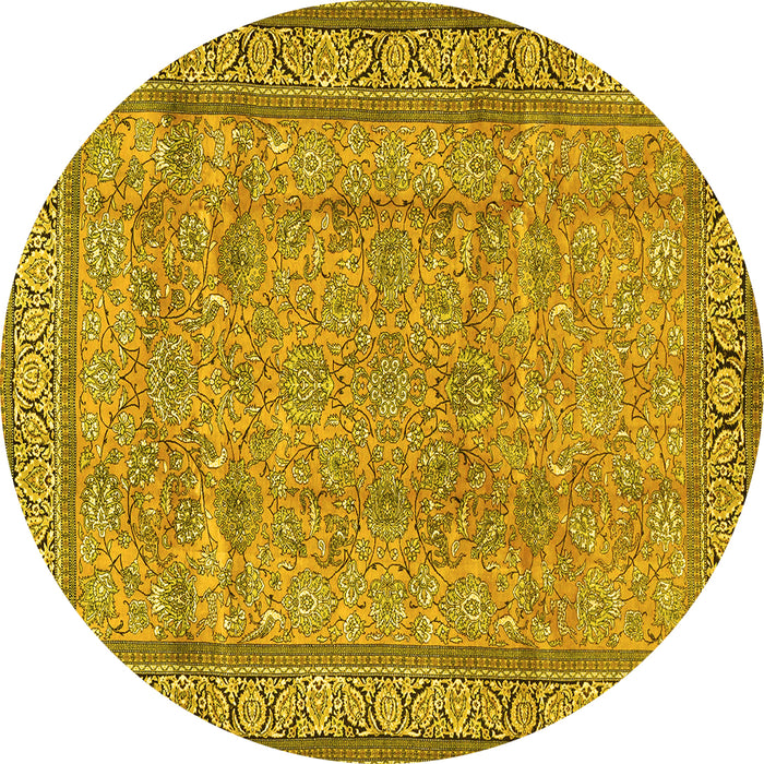 Round Machine Washable Persian Yellow Traditional Rug, wshtr4808yw