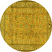 Round Machine Washable Persian Yellow Traditional Rug, wshtr4808yw