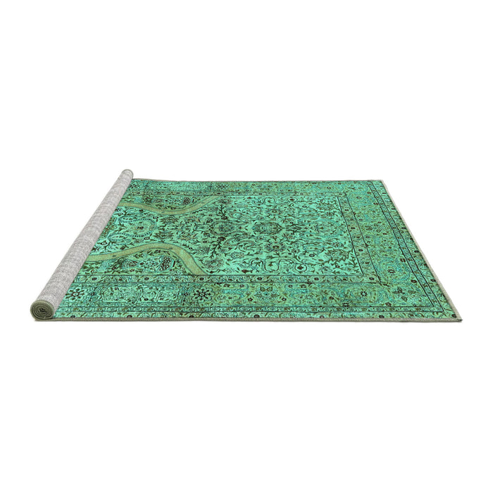 Sideview of Machine Washable Persian Turquoise Traditional Area Rugs, wshtr4809turq
