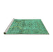 Sideview of Machine Washable Persian Turquoise Traditional Area Rugs, wshtr4809turq