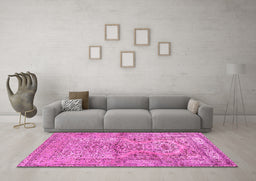 Machine Washable Persian Pink Traditional Rug in a Living Room, wshtr4809pnk