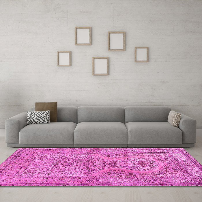 Machine Washable Persian Pink Traditional Rug in a Living Room, wshtr4809pnk
