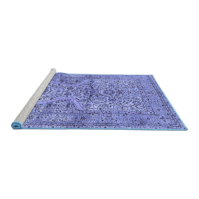 Sideview of Machine Washable Persian Blue Traditional Rug, wshtr4809blu