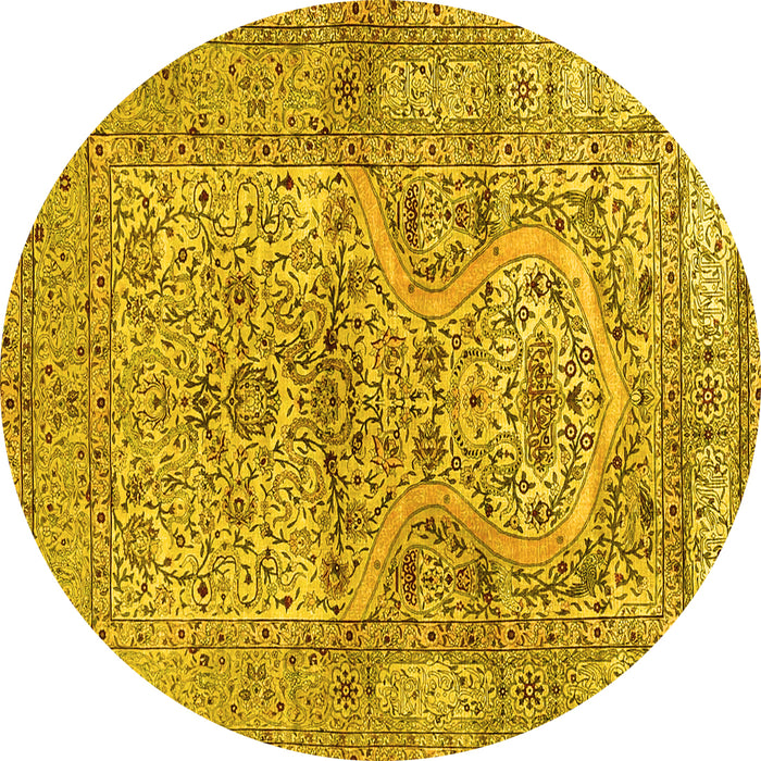 Round Machine Washable Persian Yellow Traditional Rug, wshtr4809yw