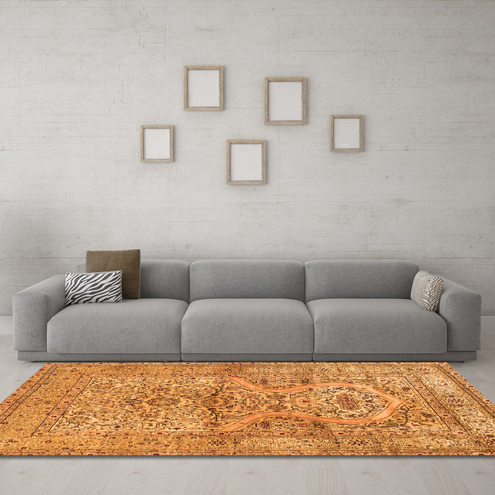 Machine Washable Persian Orange Traditional Area Rugs in a Living Room, wshtr4809org