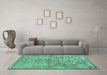 Machine Washable Persian Turquoise Traditional Area Rugs in a Living Room,, wshtr4809turq