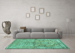 Machine Washable Persian Turquoise Traditional Area Rugs in a Living Room,, wshtr4809turq