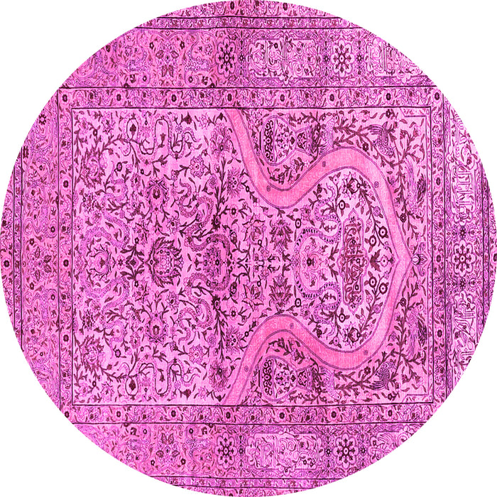 Round Machine Washable Persian Pink Traditional Rug, wshtr4809pnk