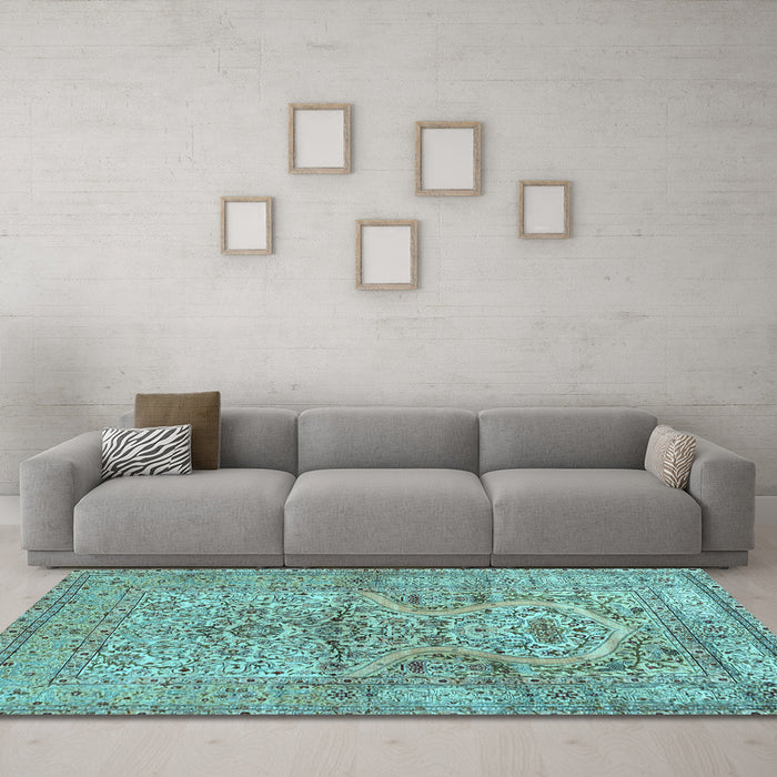 Machine Washable Persian Light Blue Traditional Rug in a Living Room, wshtr4809lblu