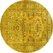 Round Persian Yellow Traditional Rug, tr4809yw