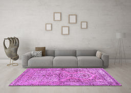 Machine Washable Persian Purple Traditional Area Rugs in a Living Room, wshtr4809pur
