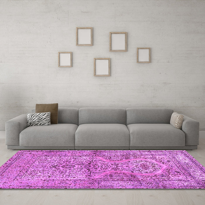 Machine Washable Persian Purple Traditional Area Rugs in a Living Room, wshtr4809pur