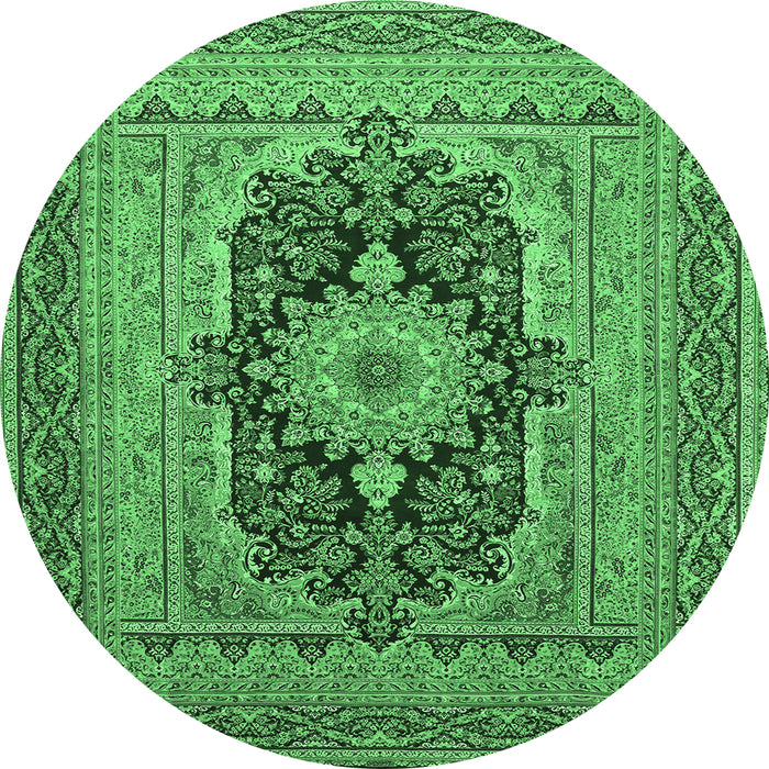Round Medallion Emerald Green Traditional Rug, tr480emgrn