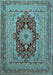 Machine Washable Medallion Light Blue Traditional Rug, wshtr480lblu