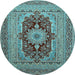 Round Machine Washable Medallion Light Blue Traditional Rug, wshtr480lblu