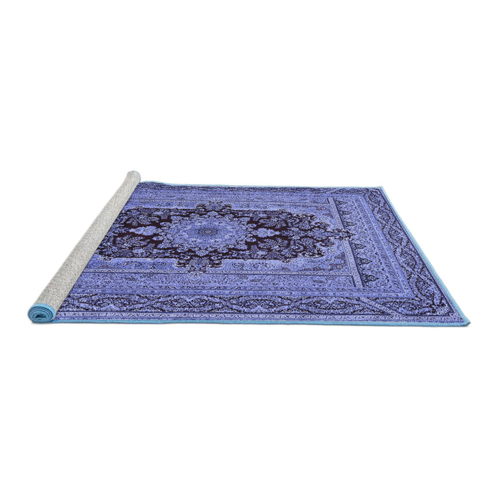 Sideview of Machine Washable Medallion Blue Traditional Rug, wshtr480blu