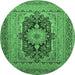 Round Machine Washable Medallion Emerald Green Traditional Area Rugs, wshtr480emgrn