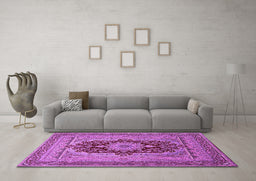 Machine Washable Medallion Purple Traditional Area Rugs in a Living Room, wshtr480pur
