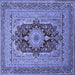 Square Machine Washable Medallion Blue Traditional Rug, wshtr480blu