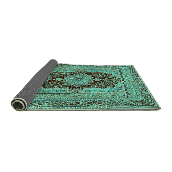 Sideview of Medallion Turquoise Traditional Rug, tr480turq
