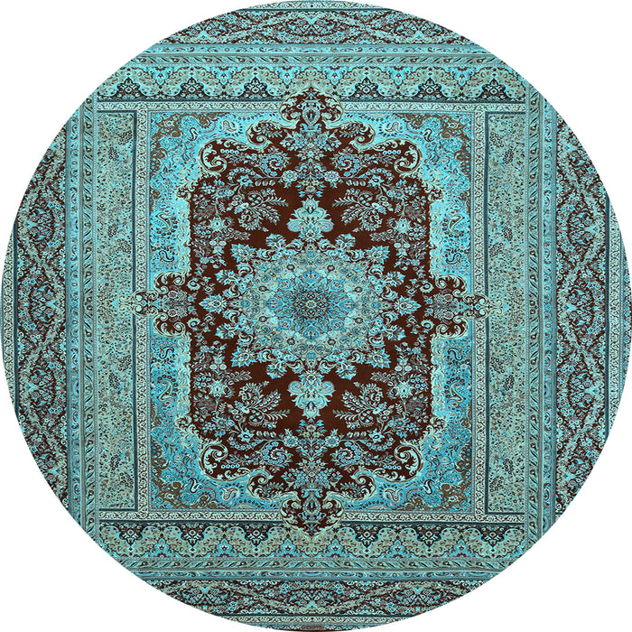 Round Medallion Light Blue Traditional Rug, tr480lblu