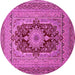 Round Machine Washable Medallion Pink Traditional Rug, wshtr480pnk