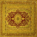 Square Machine Washable Medallion Yellow Traditional Rug, wshtr480yw