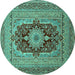 Round Medallion Turquoise Traditional Rug, tr480turq