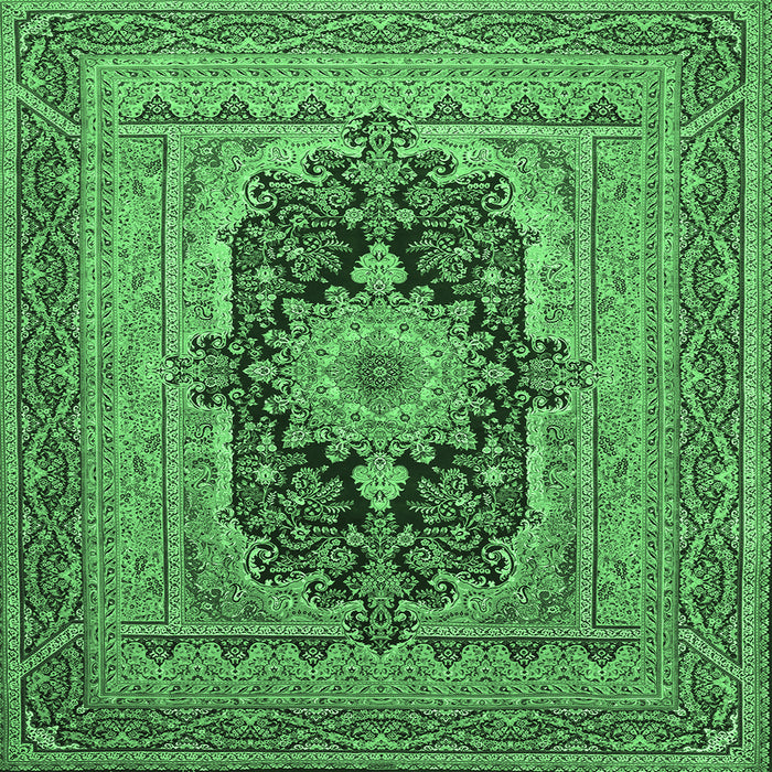 Square Medallion Emerald Green Traditional Rug, tr480emgrn