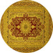 Round Machine Washable Medallion Yellow Traditional Rug, wshtr480yw