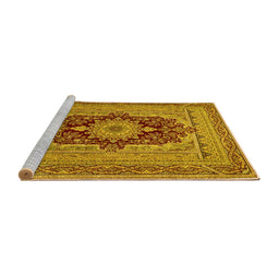 Sideview of Machine Washable Medallion Yellow Traditional Rug, wshtr480yw