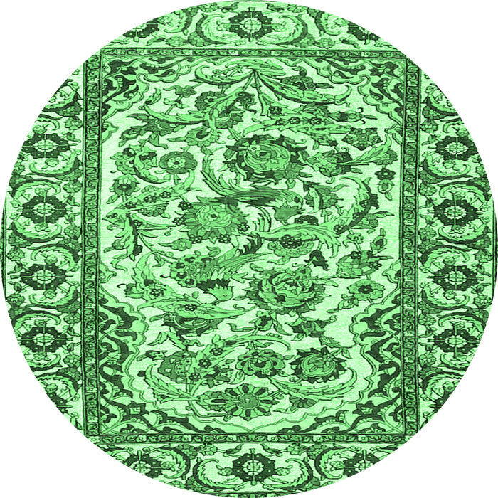 Round Persian Emerald Green Traditional Rug, tr4810emgrn