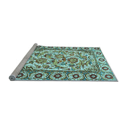 Sideview of Machine Washable Persian Light Blue Traditional Rug, wshtr4810lblu