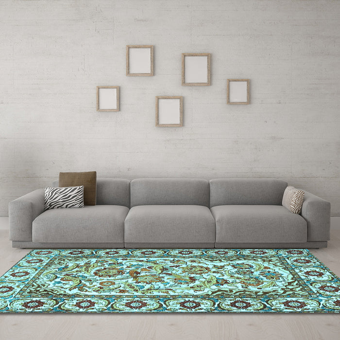 Machine Washable Persian Light Blue Traditional Rug in a Living Room, wshtr4810lblu