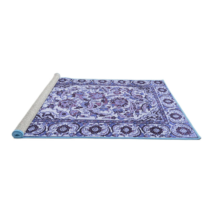 Sideview of Machine Washable Persian Blue Traditional Rug, wshtr4810blu