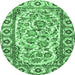 Round Machine Washable Persian Emerald Green Traditional Area Rugs, wshtr4810emgrn