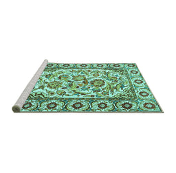 Sideview of Machine Washable Persian Turquoise Traditional Area Rugs, wshtr4810turq