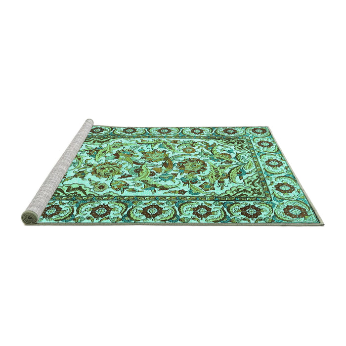 Sideview of Machine Washable Persian Turquoise Traditional Area Rugs, wshtr4810turq