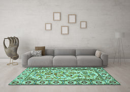 Machine Washable Persian Turquoise Traditional Area Rugs in a Living Room,, wshtr4810turq