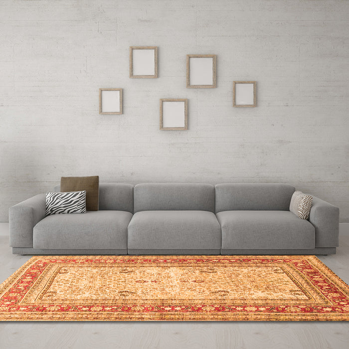 Machine Washable Persian Orange Traditional Area Rugs in a Living Room, wshtr4811org