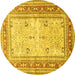 Round Machine Washable Persian Yellow Traditional Rug, wshtr4811yw