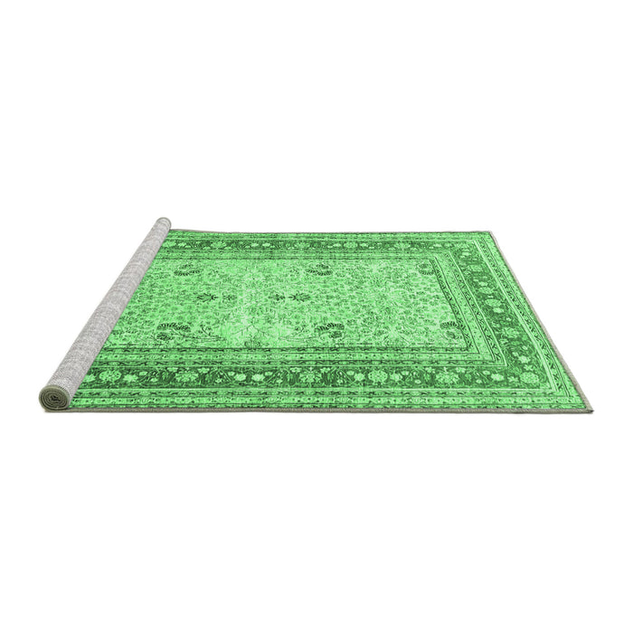 Sideview of Machine Washable Persian Emerald Green Traditional Area Rugs, wshtr4811emgrn