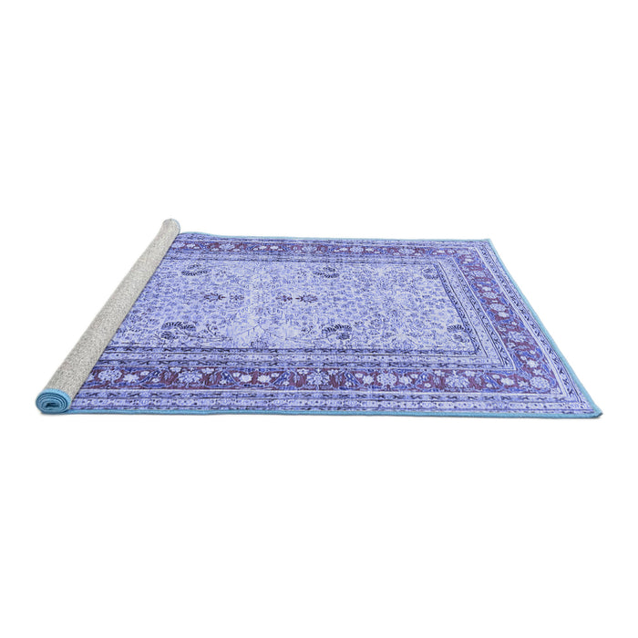 Sideview of Machine Washable Persian Blue Traditional Rug, wshtr4811blu