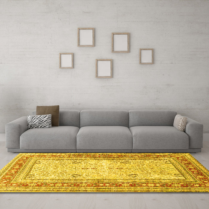 Machine Washable Persian Yellow Traditional Rug in a Living Room, wshtr4811yw