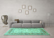 Machine Washable Persian Turquoise Traditional Area Rugs in a Living Room,, wshtr4811turq