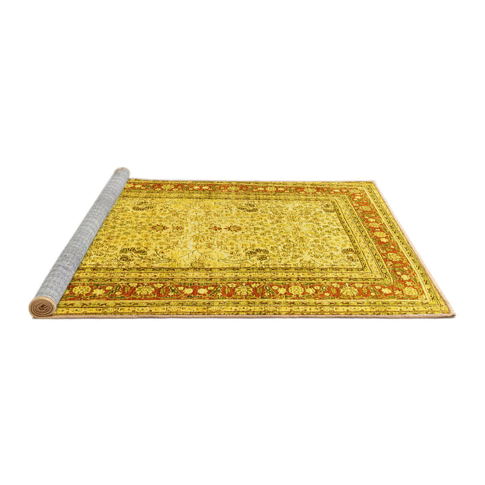 Sideview of Machine Washable Persian Yellow Traditional Rug, wshtr4811yw